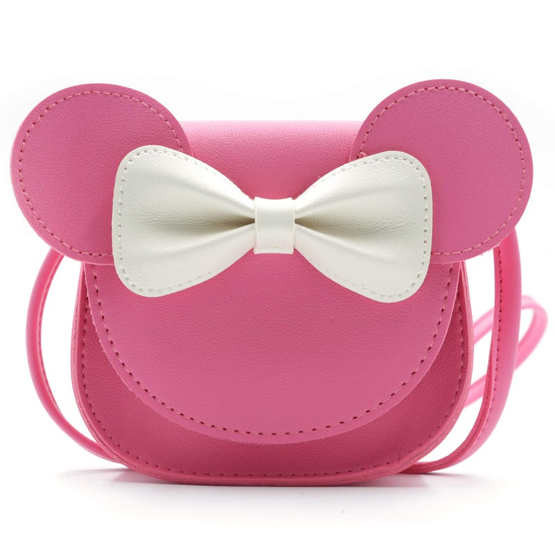 HXQ Little Mouse Ear Bow Crossbody Purse,PU Shoulder Handbag for Kids Girls Toddlers(Rose Pink) - Image 1